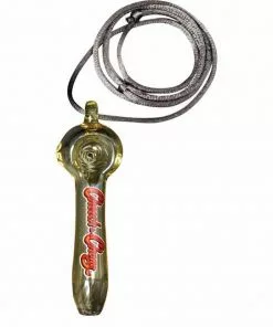 West Coast Gifts Cheech & Chong Glass Cheech & Chong Pendant Hand Pipe W/ Gold Accent Logo & Necklace