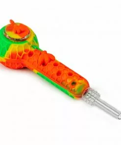 West Coast Gifts Silicone Hand Pipe 4.5" Hand Pipe & Nectar Collector W/Glass Bowl, Quartz Tip & Bowl Cover