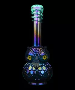 West Coast Gifts Bongs 12" Tall Retro Glass Platinum Metallic Glow-In-The-Dark Wrap Owl Bong