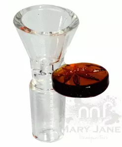 West Coast Gifts Red Eye Glass 14mm Cone Pull-Out Bowl W/ Leaf Stamped Handle