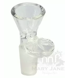 West Coast Gifts Red Eye Glass 14mm Cone Pull-Out Bowl W/ Leaf Stamped Handle