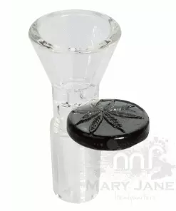 West Coast Gifts Red Eye Glass 14mm Cone Pull-Out Bowl W/ Leaf Stamped Handle