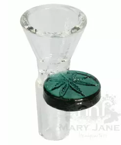 West Coast Gifts Red Eye Glass 14mm Cone Pull-Out Bowl W/ Leaf Stamped Handle