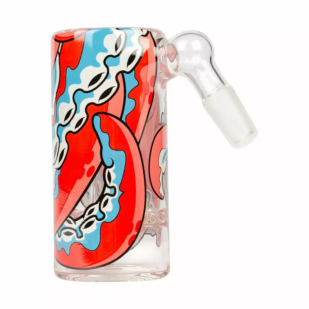 West Coast Gifts Red Eye Glass 14mm Ash Catcher With Tentacle Decal