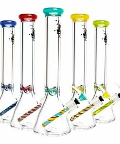 BOB Headquarters Pulsar 16" Beaker Bong W/ Ice Pinch, Worked Downstem & Color Accents